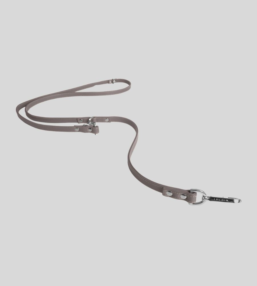 Extended light taupe leather dog leash with silver clasp
