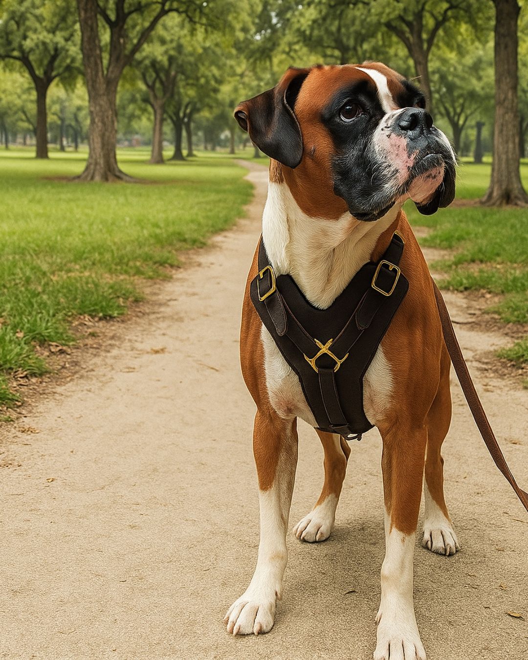 PowerPlate™ Black Leather Dog Harness