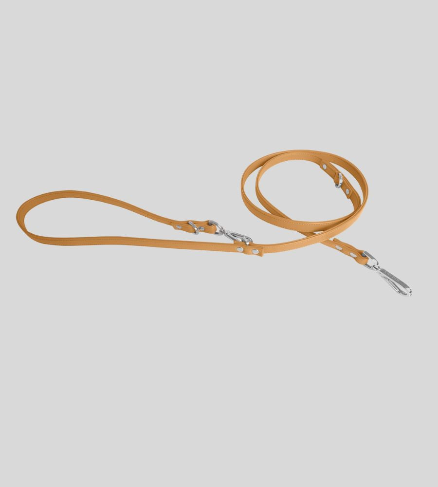 Full view natural leather dog leash with handle loop