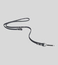 Extended grey leather dog leash with silver clasp