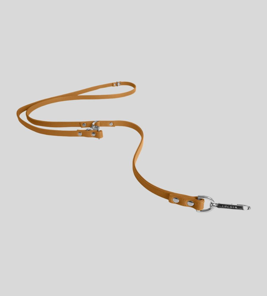 Extended natural leather dog leash with silver clasp