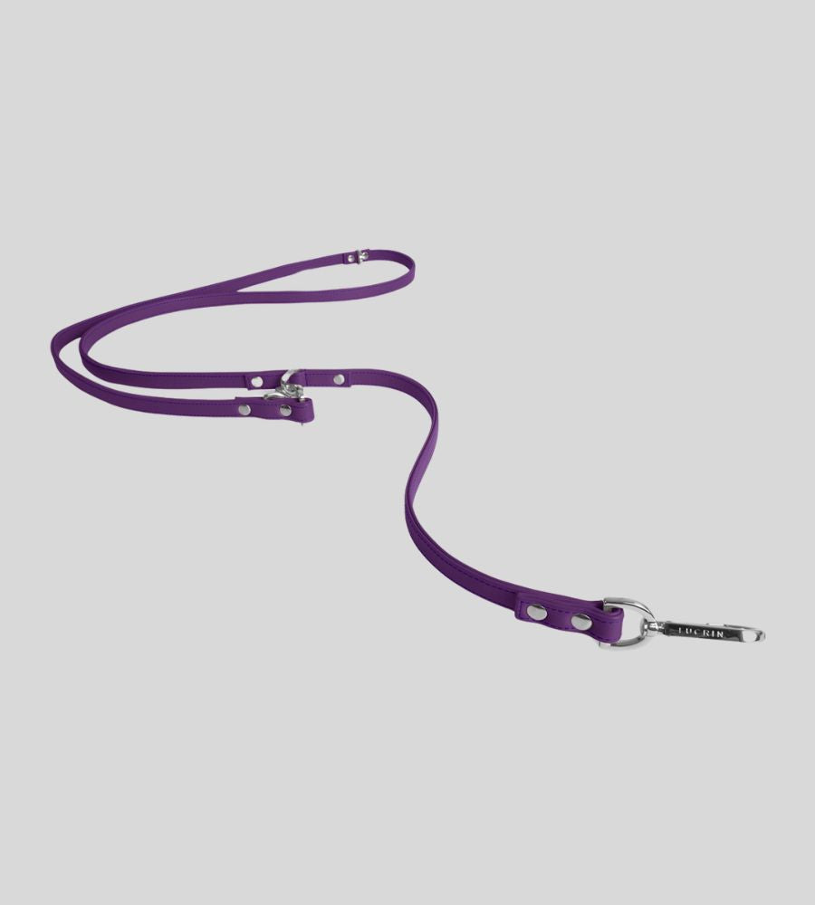 Extended white leather dog leash with silver clasp