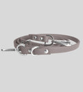 Coiled taupe leather leash with silver hardware