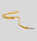 Extended sunny yellow leather leash with silver clasp and O-rings